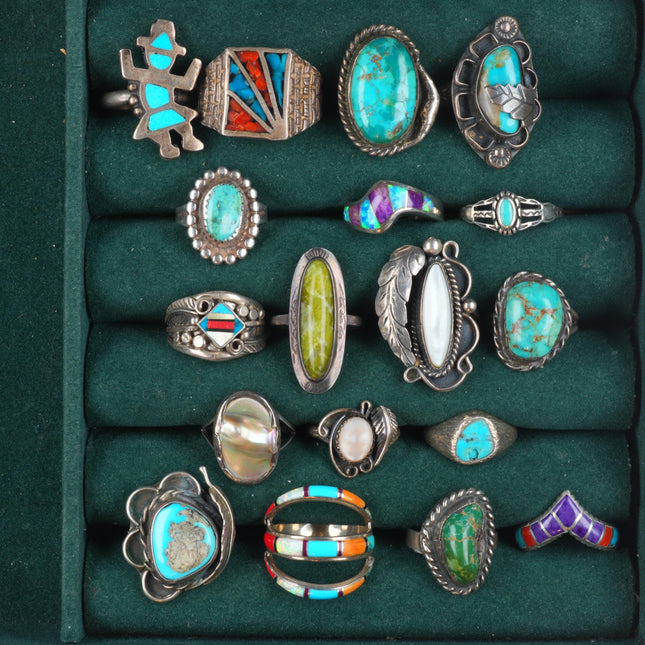 sz4-12 Navajo/Zuni/Southwestern sterling silver sugilite/turquoise rings lot