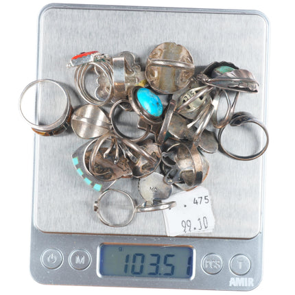 sz4-10 Navajo/Zuni/Southwestern sterling silver turquoise/coral/inlay rings lot