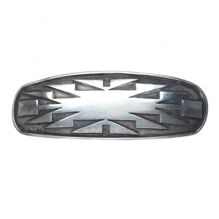 Vintage  Navajo Overlay geometric belt buckle sterling silver