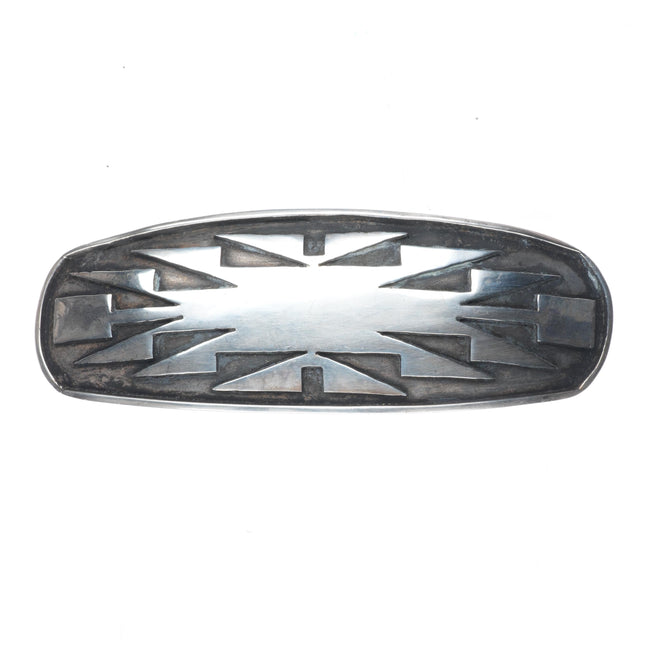 Vintage  Navajo Overlay geometric belt buckle sterling silver