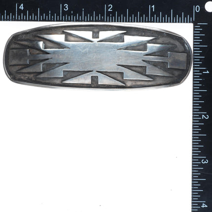 Vintage  Navajo Overlay geometric belt buckle sterling silver