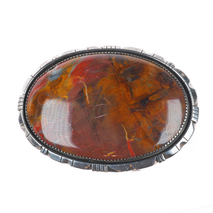 Fritson Toledo Navajo Petrified Wood Agate/jasper sterling silver belt buckle