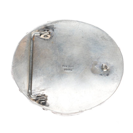 Bea Tom Navajo sterling silver, turquoise, coral, amethyst stone belt buckle