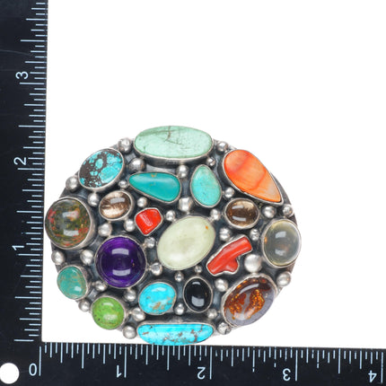 Bea Tom Navajo sterling silver, turquoise, coral, amethyst stone belt buckle