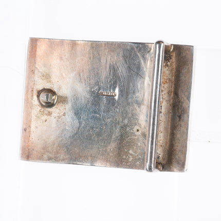 Vintage Navajo Sterling silver spiderweb turquoise channel inlay belt buckle