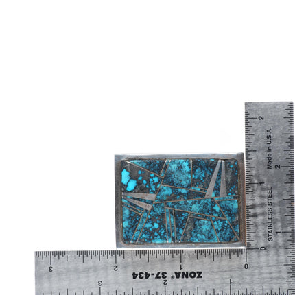 Vintage Navajo Sterling silver spiderweb turquoise channel inlay belt buckle