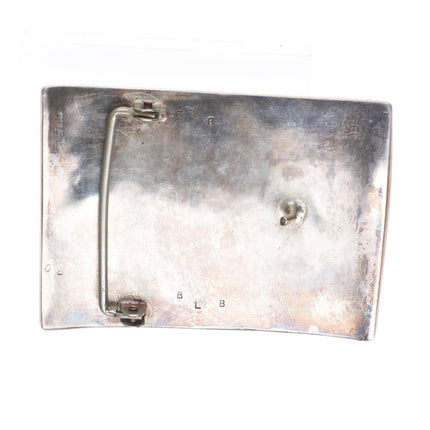 Vintage BLB Southwestern sterling silver chip inlay turquoise pistol belt buckle