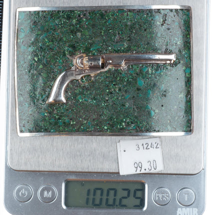 Vintage BLB Southwestern sterling silver chip inlay turquoise pistol belt buckle