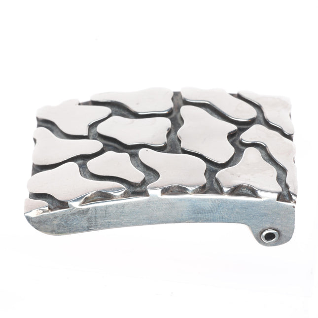 Vintage Taxco Mexican modernist sterling silver skin/hide style belt buckle