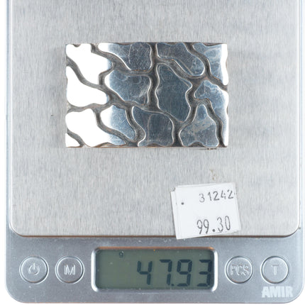 Vintage Taxco Mexican modernist sterling silver skin/hide style belt buckle