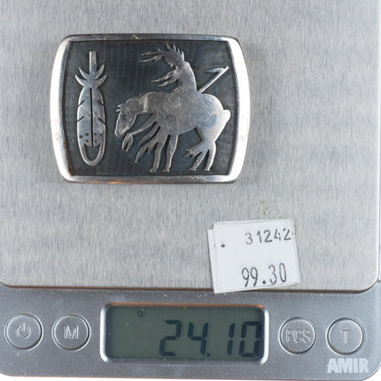 Vintage George Philips Hopi Overlay "End of Trail" sterling silver belt buckle