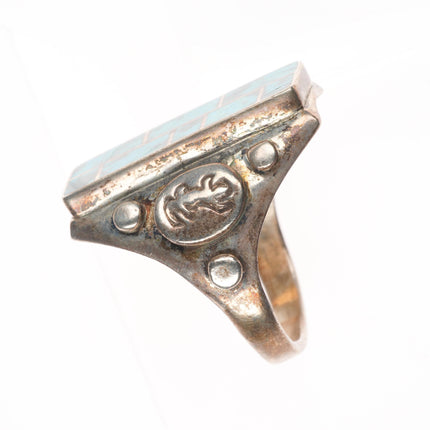 sz14.5 Herbert Joe Navajo sterling silver turquoise channel inlay long face ring