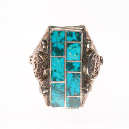 sz14.5 Herbert Joe Navajo sterling silver turquoise channel inlay long face ring