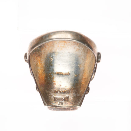 sz14.5 Herbert Joe Navajo sterling silver turquoise channel inlay long face ring