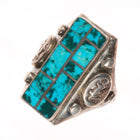 sz14.5 Herbert Joe Navajo sterling silver turquoise channel inlay long face ring