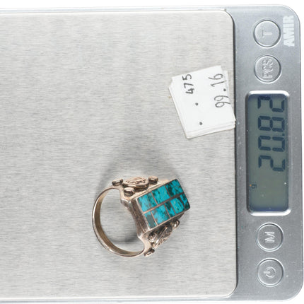 sz14.5 Herbert Joe Navajo sterling silver turquoise channel inlay long face ring