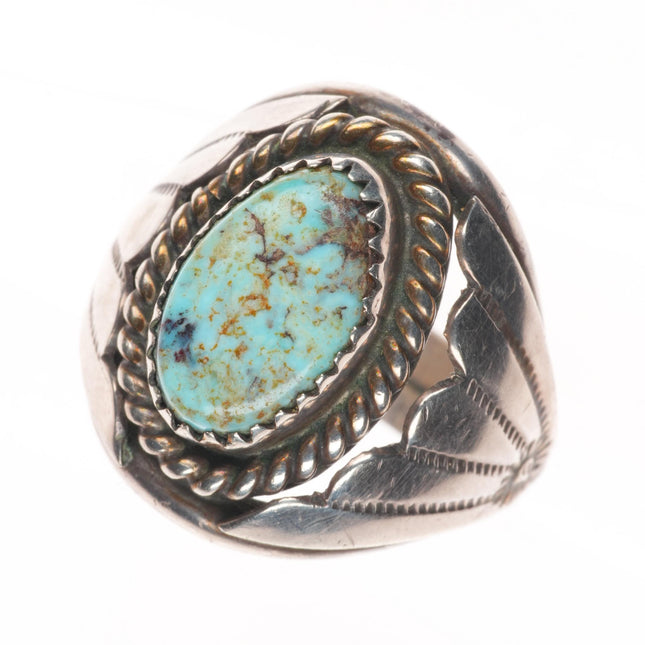 sz8 JJ Vintage Navajo sterling silver ceremonial Kingman turquoise ring