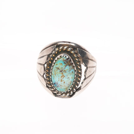sz8 JJ Vintage Navajo sterling silver ceremonial Kingman turquoise ring
