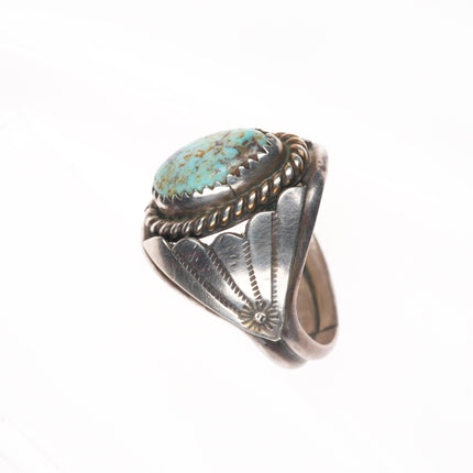 sz8 JJ Vintage Navajo sterling silver ceremonial Kingman turquoise ring