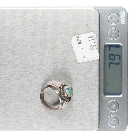 sz8 JJ Vintage Navajo sterling silver ceremonial Kingman turquoise ring