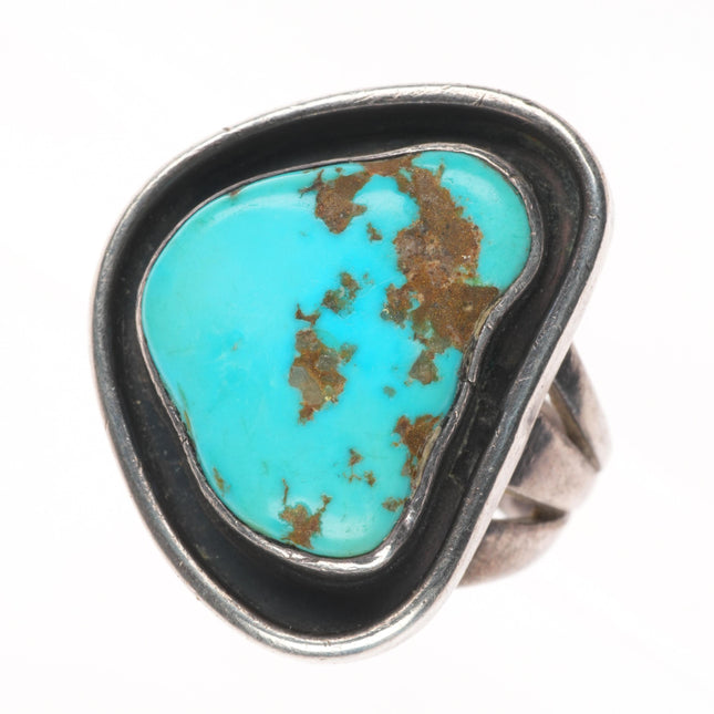 sz10.5 50's-60's Vintage Navajo modernist sterling silver turquoise ring