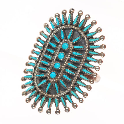 sz7 c1960's Vintage Bonnie Quam Zuni sterling silver needlepoint turquoise ring