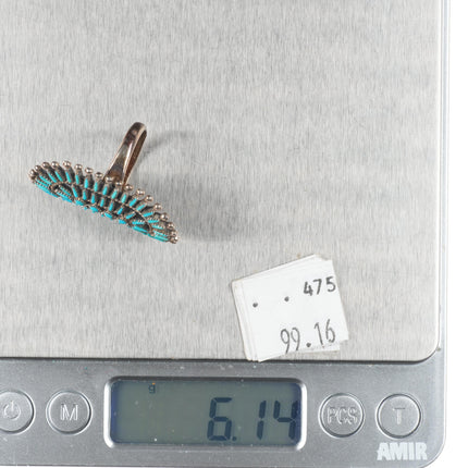 sz7 c1960's Vintage Bonnie Quam Zuni sterling silver needlepoint turquoise ring