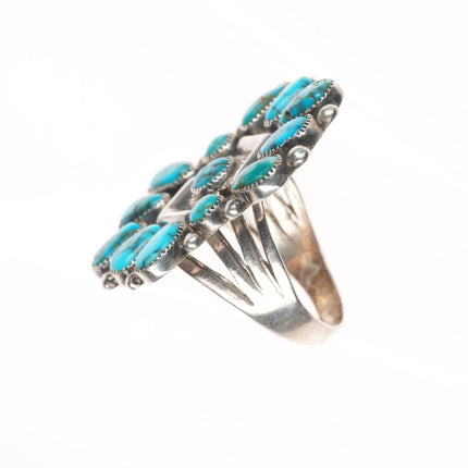 sz9.5 c1940's Ondelacy Zuni Lone Mountain turquoise cluster sterling silver ring
