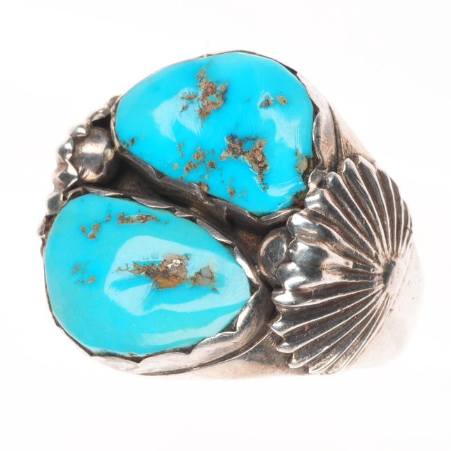sz9.5 Big Vintage Simplicio Zuni sterling silver double turquoise ring
