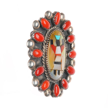 sz7 Vintage Zuni sterling silver Ghan Dancer turquoise cluster ring LT