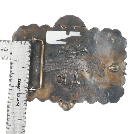 Big Vintage Sweet Bird Studio Sterling silver turquoise heart belt buckle