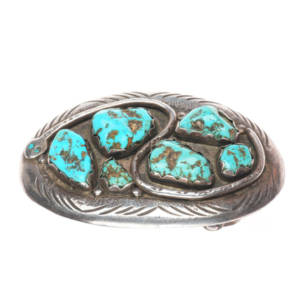 Vintage GG Zuni sterling silver turquoise cluster snake belt buckle 60's-70's