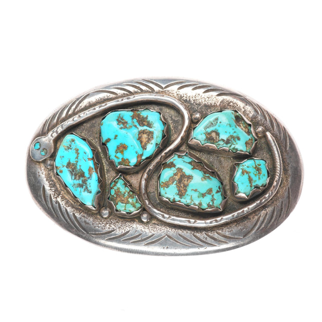 Vintage GG Zuni sterling silver turquoise cluster snake belt buckle 60's-70's