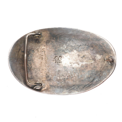 Vintage GG Zuni sterling silver turquoise cluster snake belt buckle 60's-70's