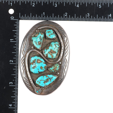 Vintage GG Zuni sterling silver turquoise cluster snake belt buckle 60's-70's