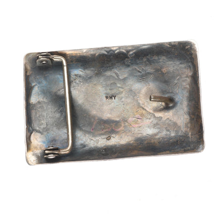 Richard Henry Yazzie Navajo sterling silver, turquoise, branch coral belt buckle