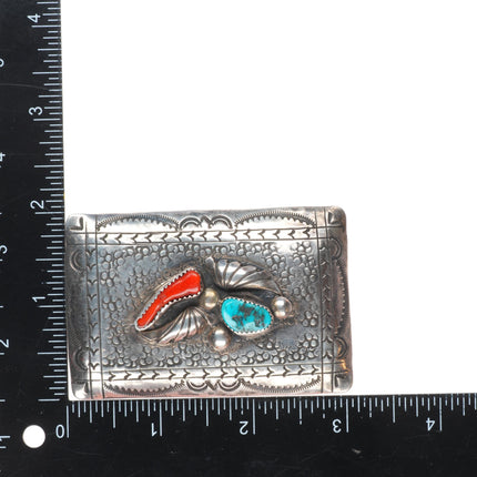 Richard Henry Yazzie Navajo sterling silver, turquoise, branch coral belt buckle