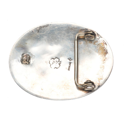 Vintage Ted Guerro Navajo sterling silver Onyx bear paw shadowbox belt buckle