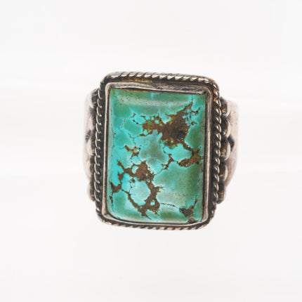 sz11.75 c1940's Navajo sterling silver big men's ring with nice turquoise
