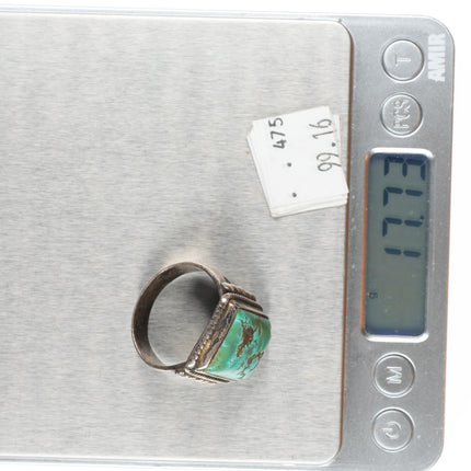 sz11.75 c1940's Navajo sterling silver big men's ring with nice turquoise