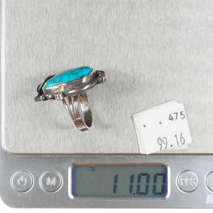 sz6.75 Vintage CW Navajo sterling silver spiderweb turquoise ring w/feather