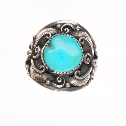 sz11.5 Vintage Navajo sterling silver feather embellished ring with turquoise