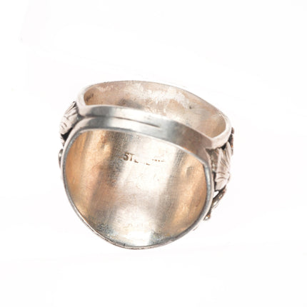 sz11.5 Vintage Navajo sterling silver feather embellished ring with turquoise