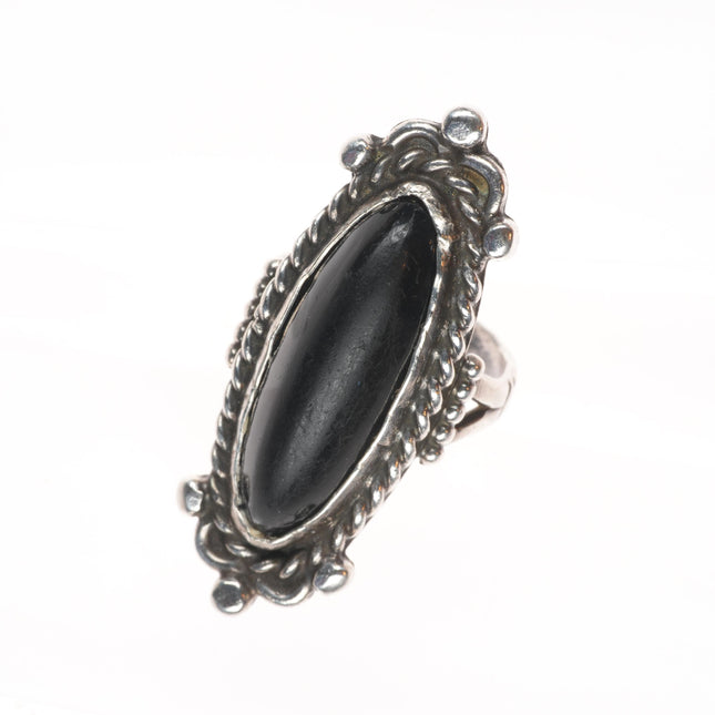 sz6 Chief Wolf Robe Hunt Acoma vintage sterling silver onyx ring