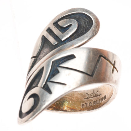 sz9 Hopi Merle Namoki Overlay vintage adjustable ring sterling silver
