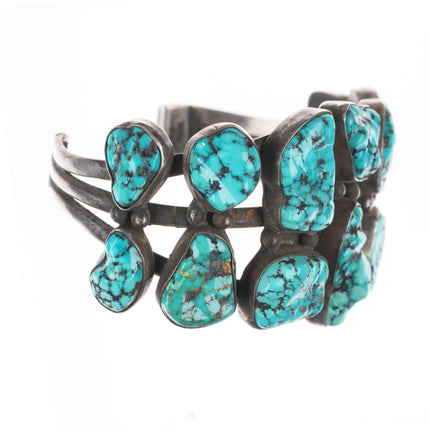 6.25" Vintage NS Zuni sterling silver carved spiderweb turquoise cuff bracelet