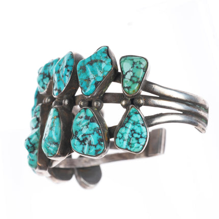 6.25" Vintage NS Zuni sterling silver carved spiderweb turquoise cuff bracelet