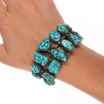 6.25" Vintage NS Zuni sterling silver carved spiderweb turquoise cuff bracelet