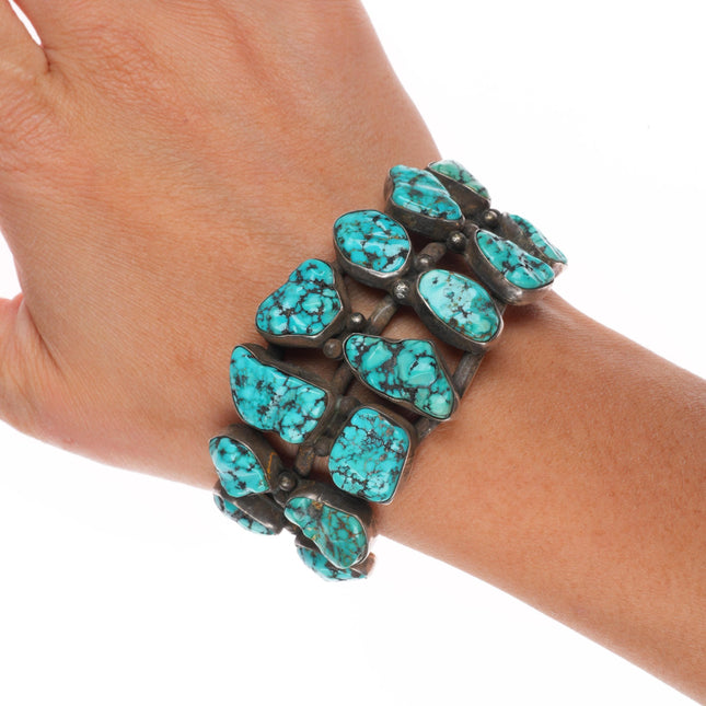 6.25" Vintage NS Zuni sterling silver carved spiderweb turquoise cuff bracelet