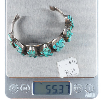 6.25" Vintage NS Zuni sterling silver carved spiderweb turquoise cuff bracelet